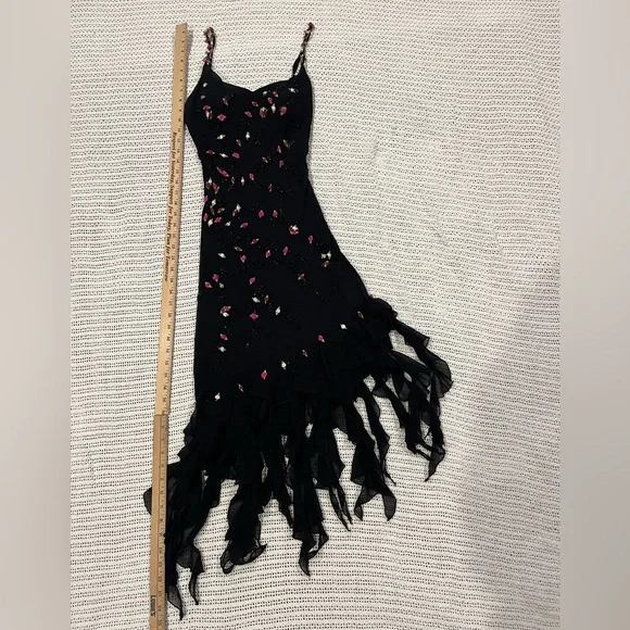 Vintage 90’s Y2K 100% Silk Dress Rose Vintage Beaded Dress Silk Slip Dress Fairy - Picture 11 of 17